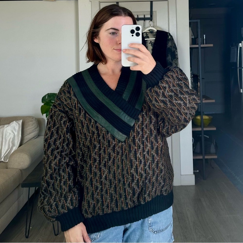 Vintage Chunky Preppy Pullover V-neck Grandpa Sweater by Index - Picture 7 of 7